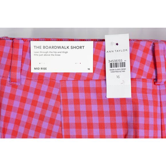 Ann Taylor Size 16 The Boardwalk Short Mid Rise Gingham Pink NWT - Picture 4 of 7